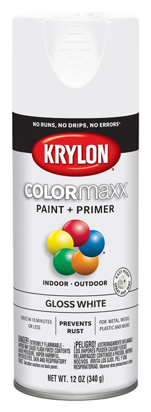 Krylon K05545007 Enamel Spray Paint, Gloss, White, 12 oz, Can