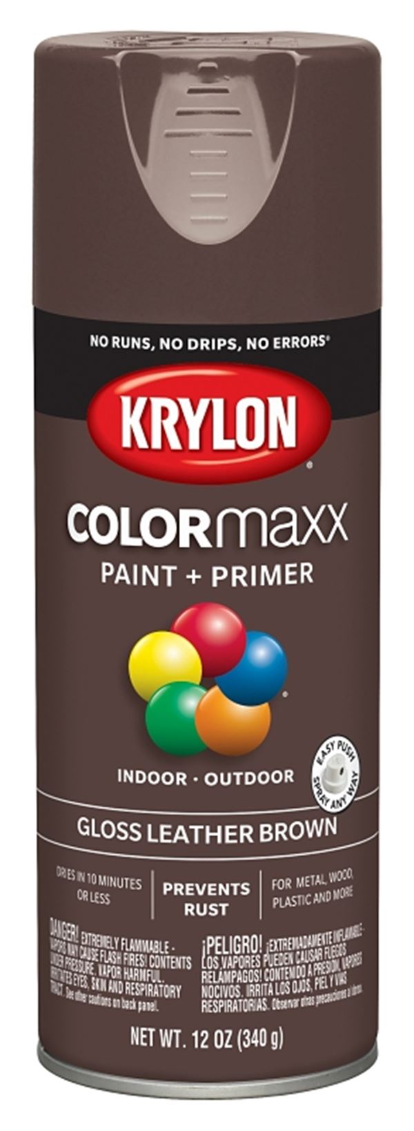 Krylon K05527007 Enamel Spray Paint, Gloss, Leather Brown, 12 oz, Can