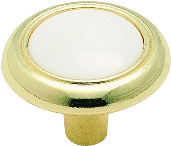 Amerock 244WPB Cabinet Knob, 15/16 in Projection, Plastic/Zinc, Polished Brass