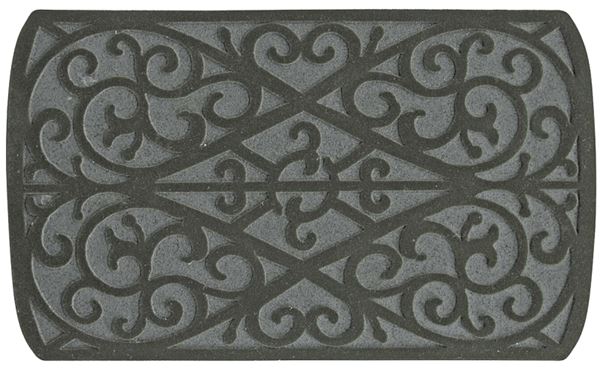 Fanmats 58785 Floor Mat, 30 in L, 18 in W, Scroll Pattern, Rubber Surface, Gray