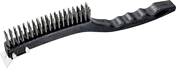 ProSource SJ3133-S Wire Brush with Scraper, 1-3/8 in L Trim, Metallic Bristle, 5/8 in W Brush, 13-1/2 in OAL