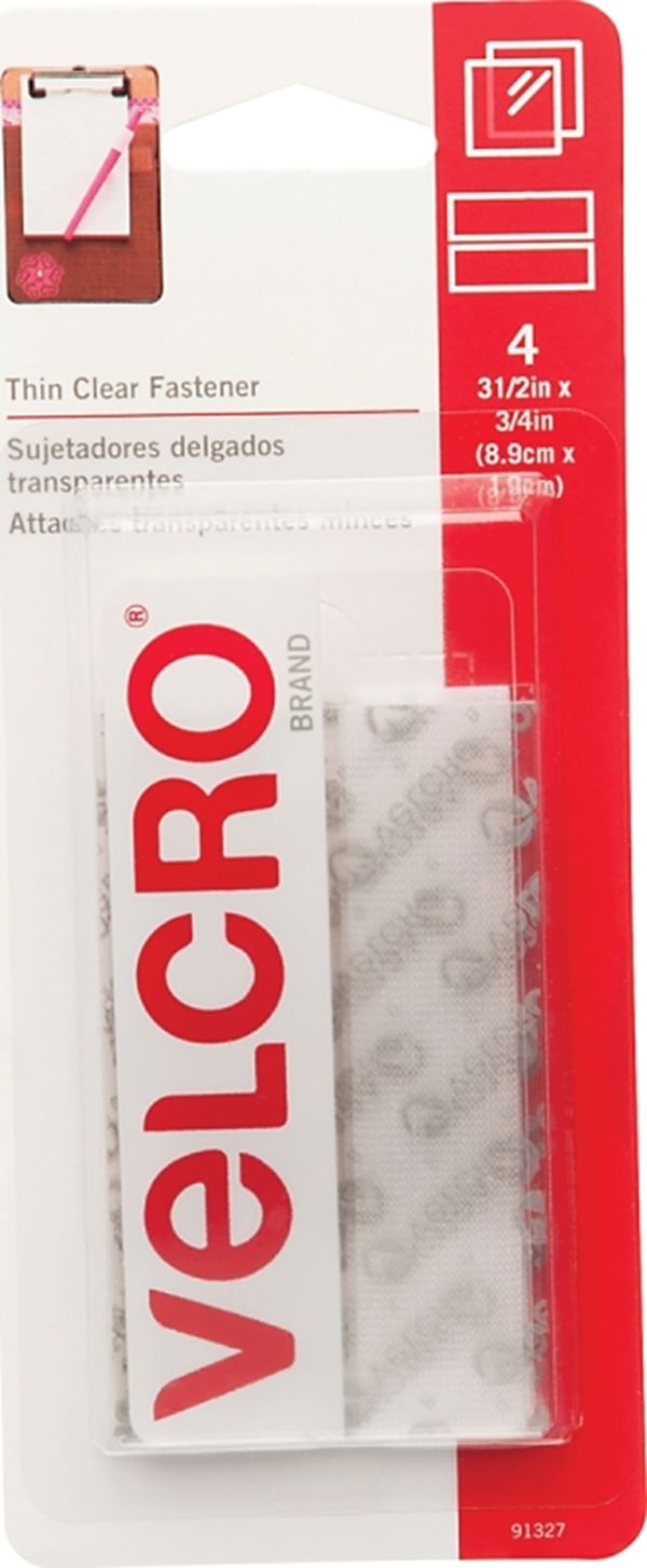 VELCRO Brand 91327 Fastener, 3/4 in W, 3-1/2 in L, Velcro, Clear, Pack of 6