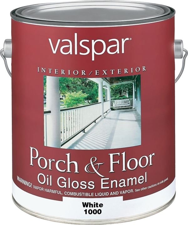 Valspar 027.0001000.007 Porch and Floor Enamel Paint, High-Gloss, White, 1 gal Can, Pack of 2