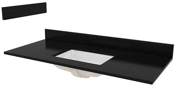 Craft + Main ST49228BGR Vanity Top, 49 in OAL, 22 in OAW, Granite/Vitreous China, Black Galaxy, 1-Bowl