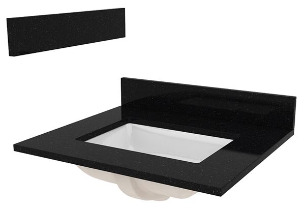 Craft + Main ST25228BGR Vanity Top, 25 in OAL, 22 in OAW, Granite/Vitreous China, Black Galaxy, 1-Bowl