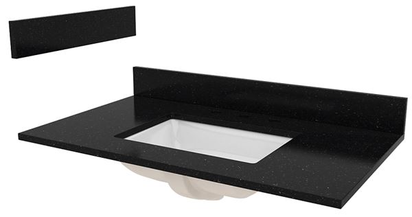 Craft + Main ST37228BGR Vanity Top, 37 in OAL, 22 in OAW, Granite/Vitreous China, Black Galaxy, 1-Bowl