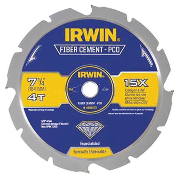 Irwin 4935473 Circular Saw Blade, 7-1/4 in Dia, 5/8 in Arbor, 4-Teeth, Carbide Cutting Edge