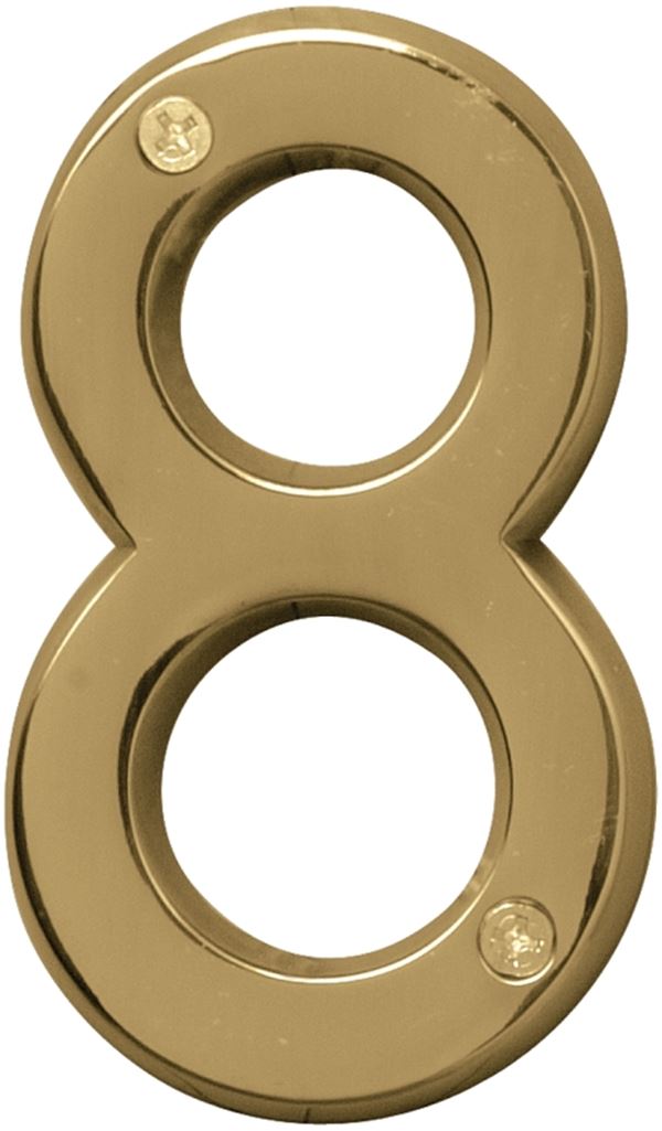 Hy-Ko Prestige Series BR-42PB/8 House Number, Character: 8, 4 in H Character, Brass Character, Solid Brass, Pack of 3