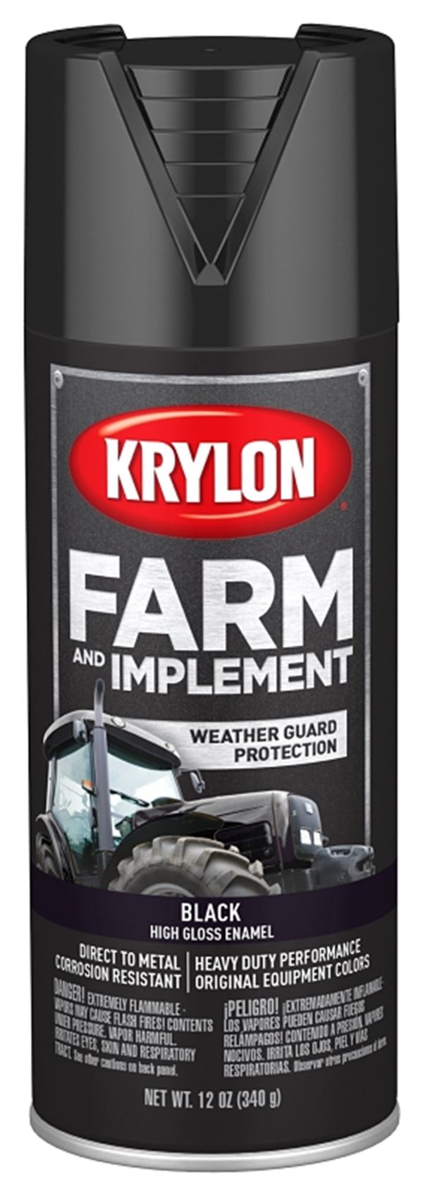 Krylon K01931007 Farm Equipment Spray, Gloss, Black, 12 oz, Pack of 6