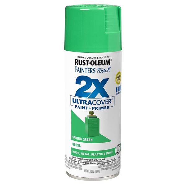 Rust-Oleum Painter's Touch 2X Ultra Cover 334055 Spray Paint, Gloss, Spring Green, 12 oz, Aerosol Can