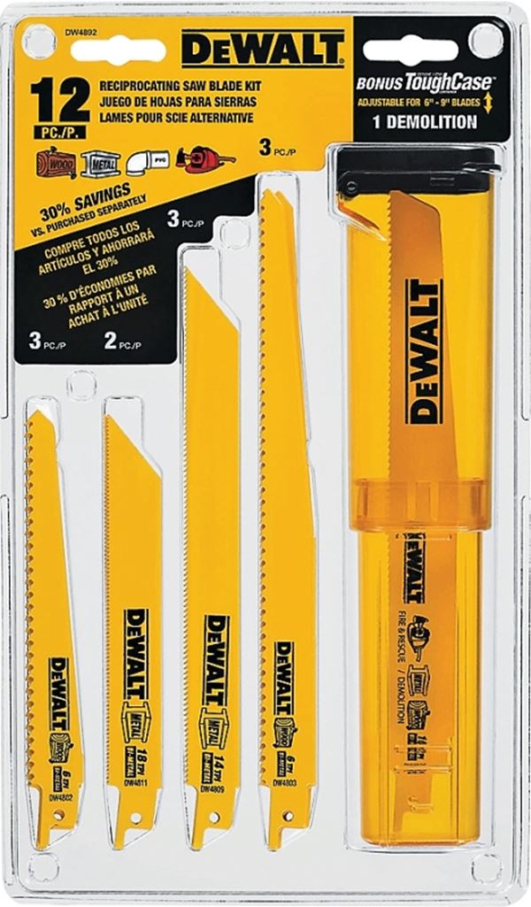 DeWALT DW4892 Reciprocating Saw Blade Set, 12-Piece, Bi-Metal, Yellow