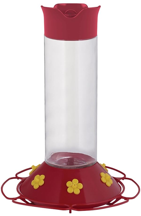 Perky-Pet 209B Bird Feeder, 30 oz, 6-Port/Perch, Glass/Plastic, Bright Red/Yellow, 8.3 in H