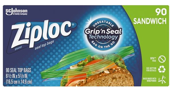 Ziploc 71147 Sandwich Bag, 90/PK