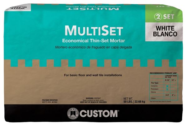 Custom MSMW50 Thinset Mortar, White, Powder, 50 lb, Bag