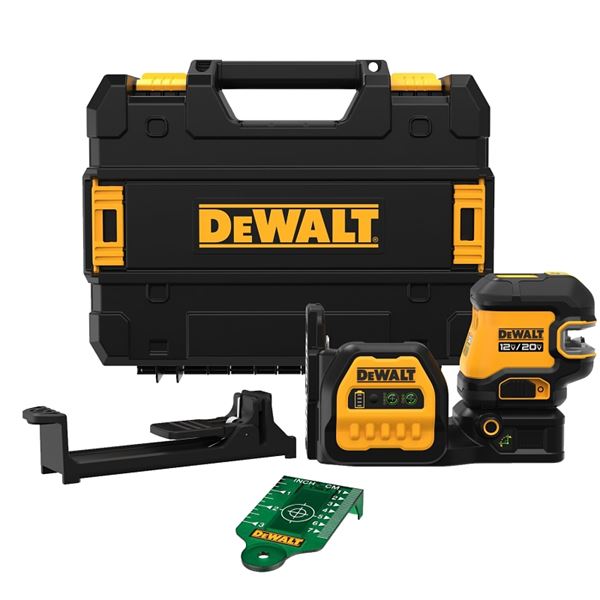 DeWALT DCLE34520GB Cross Line Laser Level, 165 ft, 1/8 in at 30 ft Accuracy, 2-Beam, Green Laser