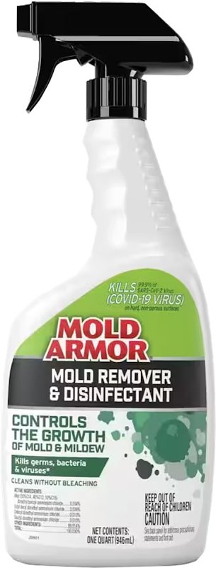 Mold Armor FG552 Mold Remover and Disinfectant, 32 oz, Liquid, Benzaldehyde Organic, Clear