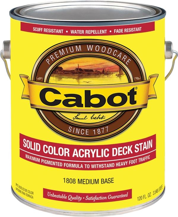 Cabot 140.0001808.007 Solid Stain, Low Luster, Medium Base, Liquid, 1 gal, Pack of 4