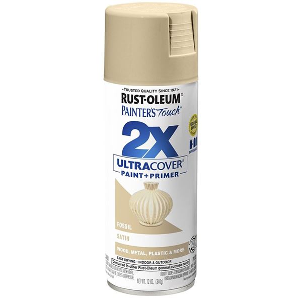 Rust-Oleum Painter's Touch 2X Ultra Cover 334067 Spray Paint, Satin, Fossil, 12 oz, Aerosol Can