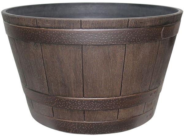 Southern Patio HDR-055433 Planter, 9.1 in H, 15.4 in W, 15.4 in D, Whiskey Barrel Design, Resin, Kentucky Walnut