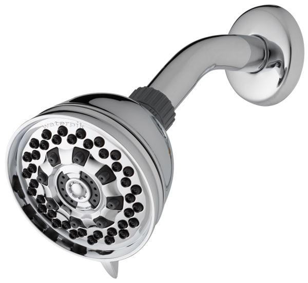 Waterpik XAT-613E Fixed Shower Head, Round, 1.8 gpm, 1/2 in Connection, ABS, Chrome, 3-1/2 in Dia, 4-1/8 in W