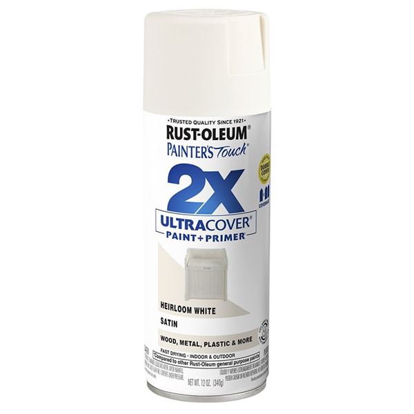 Rust-Oleum Painter's Touch 2X Ultra Cover 334071 Spray Paint, Satin, Heirloom White, 12 oz, Aerosol Can