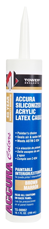 Tower Sealants ACCURA TS-00062 Silicone Caulk, Brown, 7 to 14 days Curing, 40 to 140 deg F, 10.1 fl-oz Tube