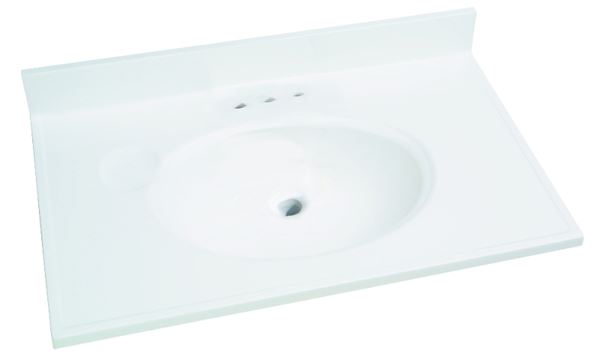 Foremost WS-1931 Vanity Top, 31 in OAL, 19 in OAW, Marble, Solid White, Countertop Edge