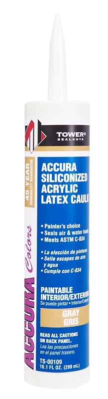 Tower Sealants ACCURA TS-00109 Silicone Caulk, Gray, 7 to 14 days Curing, 40 to 140 deg F, 10.1 fl-oz Tube, Pack of 12