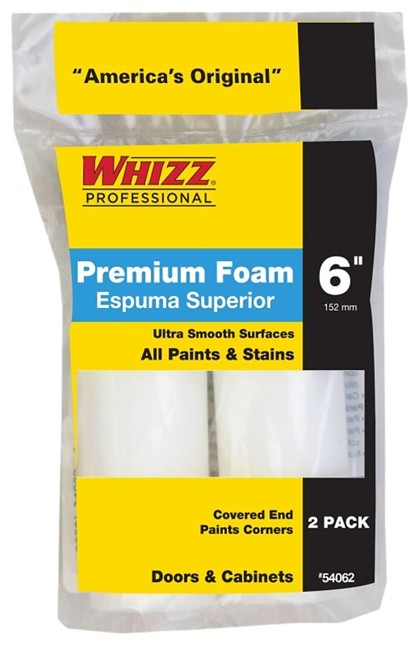 Whizz 54062 Mini Roller Cover, 6 in L, Foam Cover, White