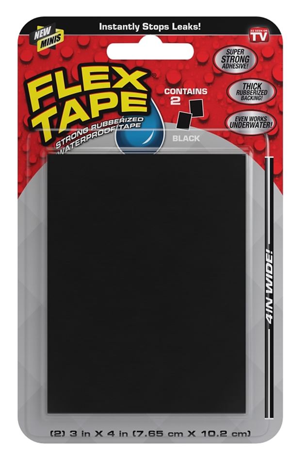 Flex Seal TFSBLKMINI Flex Tape, 3 in L, 4 in W, Black