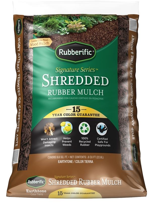 Rubberific LRM8BN Earthtone Rubber Mulch, Shredded, Dark Brown/Earthtone, 0.8 cu-ft Bag