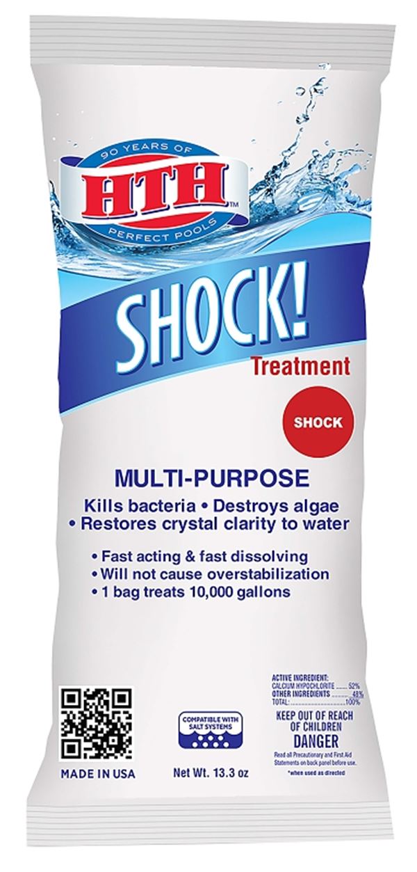 HTH 52017 Shock Treatment, Solid, Chlorine-Like, 13.3 oz Pouch, Pack of 18