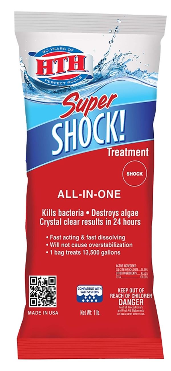 HTH Super Shock 52019 Pool Treatment, Solid, Chlorine-Like, 1 lb, Pack of 15