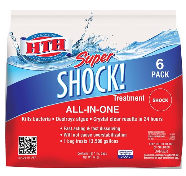 HTH Super Shock 52023 Pool Treatment, Solid, Chlorine-Like, 6 lb, Pack of 6