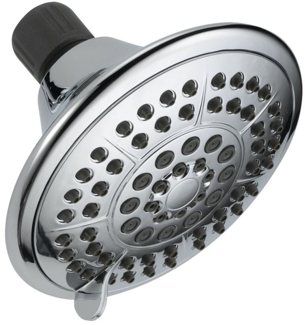 Delta 75554C Shower Head, Round, 1.75 gpm, 1/2 in Connection, IPS, 5-Spray Function, Plastic, Chrome, 4-15/16 in Dia