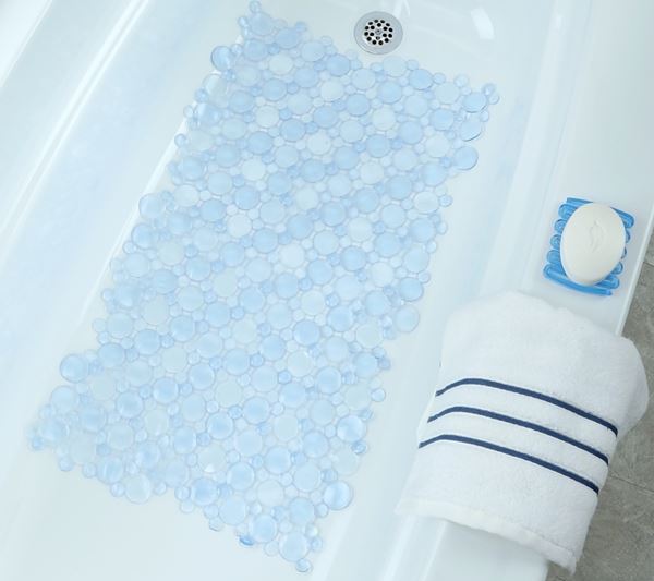 SlipX Solutions 06772 Burst of Bubbles Bath Mat, 30 in L, 17 in W, Vinyl Mat Surface, Light Blue