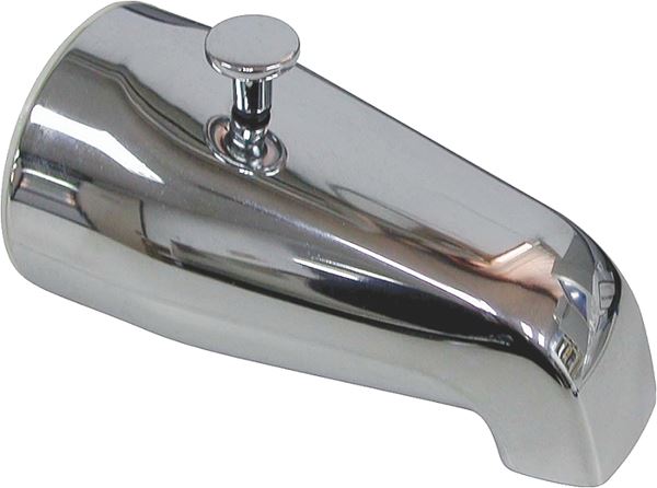 ProSource 24501-3L Bathtub Spout with Diverter, 5-1/4 in L, 3/4 x 1/2 in Connection, IPS, Zinc, Chrome Plated