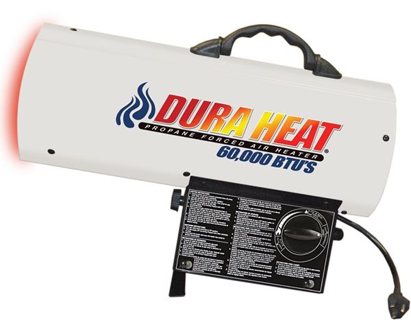 Dura Heat GFA60A Forced Air Heater, 20 lb Fuel Tank, Liquid Propane, 30000/40000/60000 Btu, 99 % Efficiency