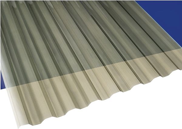 Suntuf 101929 Corrugated Panel, 8 ft L, 26 in W, Greca 76 Profile, 0.032 in Thick Material, Polycarbonate, Solar Gray, Pack of 10