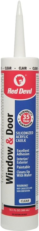 Red Devil 0115CA Siliconized Acrylic Caulk, Clear, 10.1 oz Cartridge