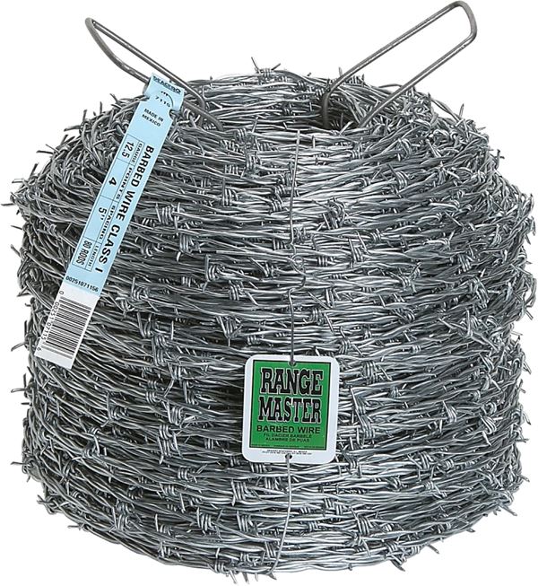 Rangemaster Class 1 7115 Barbed Wire, 1320 ft L, 12-1/2 Gauge, 5 in Points Spacing, Zinc