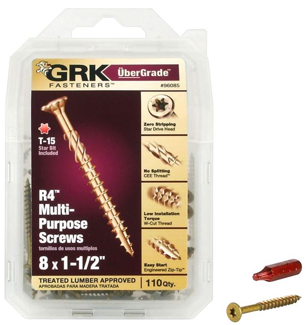 GRK Fasteners 96085 Framing and Decking Screw, #8 Thread, 1-1/2 in L, Coarse Thread, Countersunk Head, Star Drive, Steel