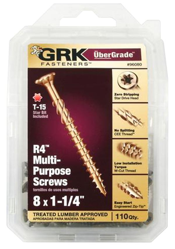 GRK Fasteners 96080 Framing and Decking Screw, #8 Thread, 1-1/4 in L, Coarse Thread, Countersunk Head, Star Drive, Steel