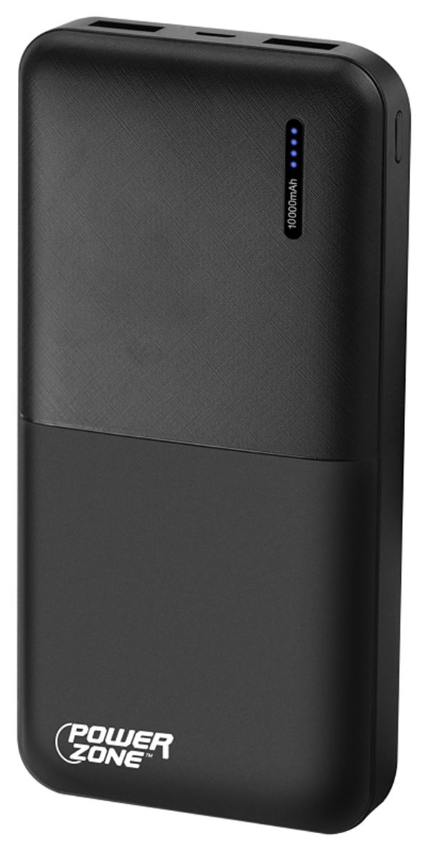 PowerZone S80 Power Bank, 10000 mAh Capacity, Black