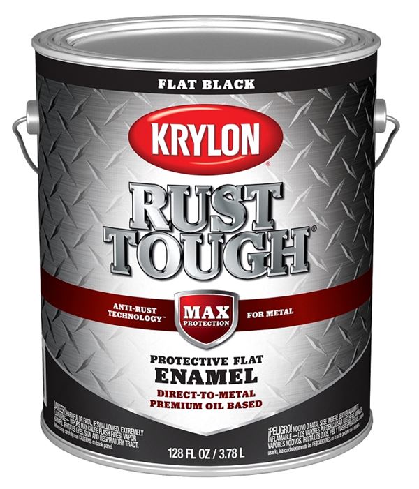 Krylon Rust Tough K09731008 Rust Preventative Paint, Flat, Black, 1 gal, 400 sq-ft/gal Coverage Area, Pack of 4