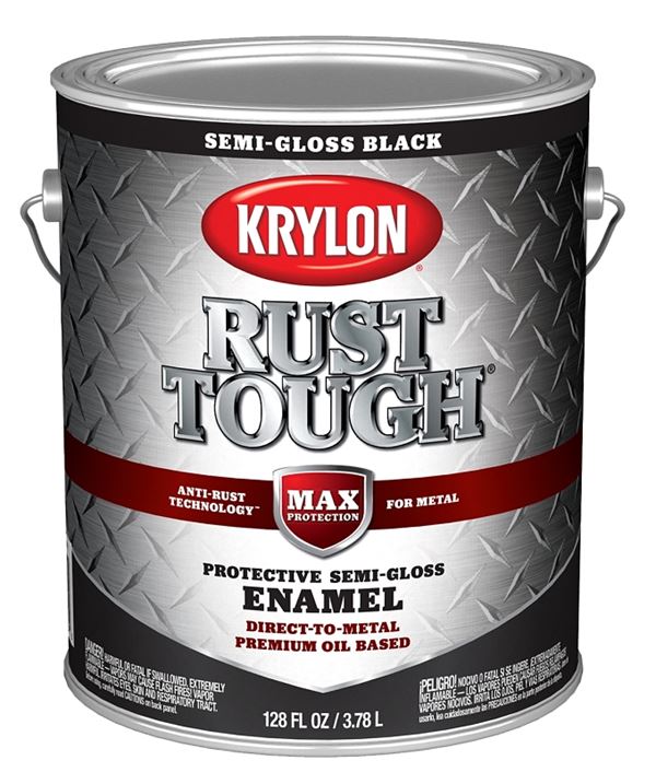 Krylon Rust Tough K09735008 Rust Preventative Paint, Semi-Gloss, Black, 1 gal, 400 sq-ft/gal Coverage Area, Pack of 4