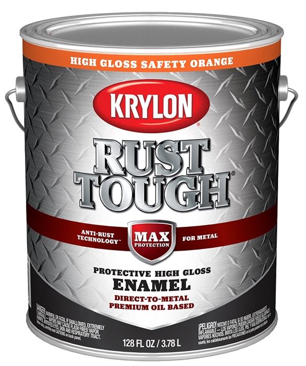 Krylon Rust Tough K09768008 Rust Preventative Paint, Gloss, Safety Orange, 1 gal, 400 sq-ft/gal Coverage Area, Pack of 4