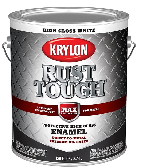 Krylon Rust Tough K09729008 Enamel Paint, Gloss Sheen, White, 1 gal, 400 sq-ft/gal Coverage Area, Pack of 4