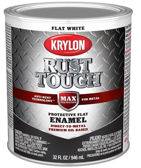 Krylon Rust Tough K09710008 Rust Preventative Paint, Flat, White, 1 qt, 400 sq-ft/gal Coverage Area, Pack of 2