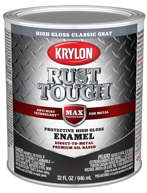 Krylon Rust Tough K09716008 Rust Preventative Paint, Gloss, Classic Gray, 1 qt, 400 sq-ft/gal Coverage Area, Pack of 2